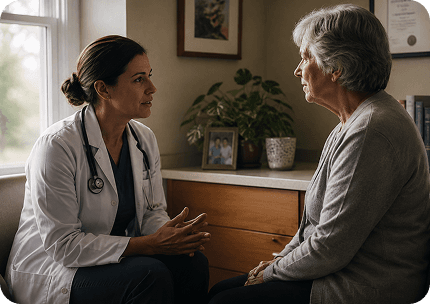 Physician in unhurried conversation with a patient